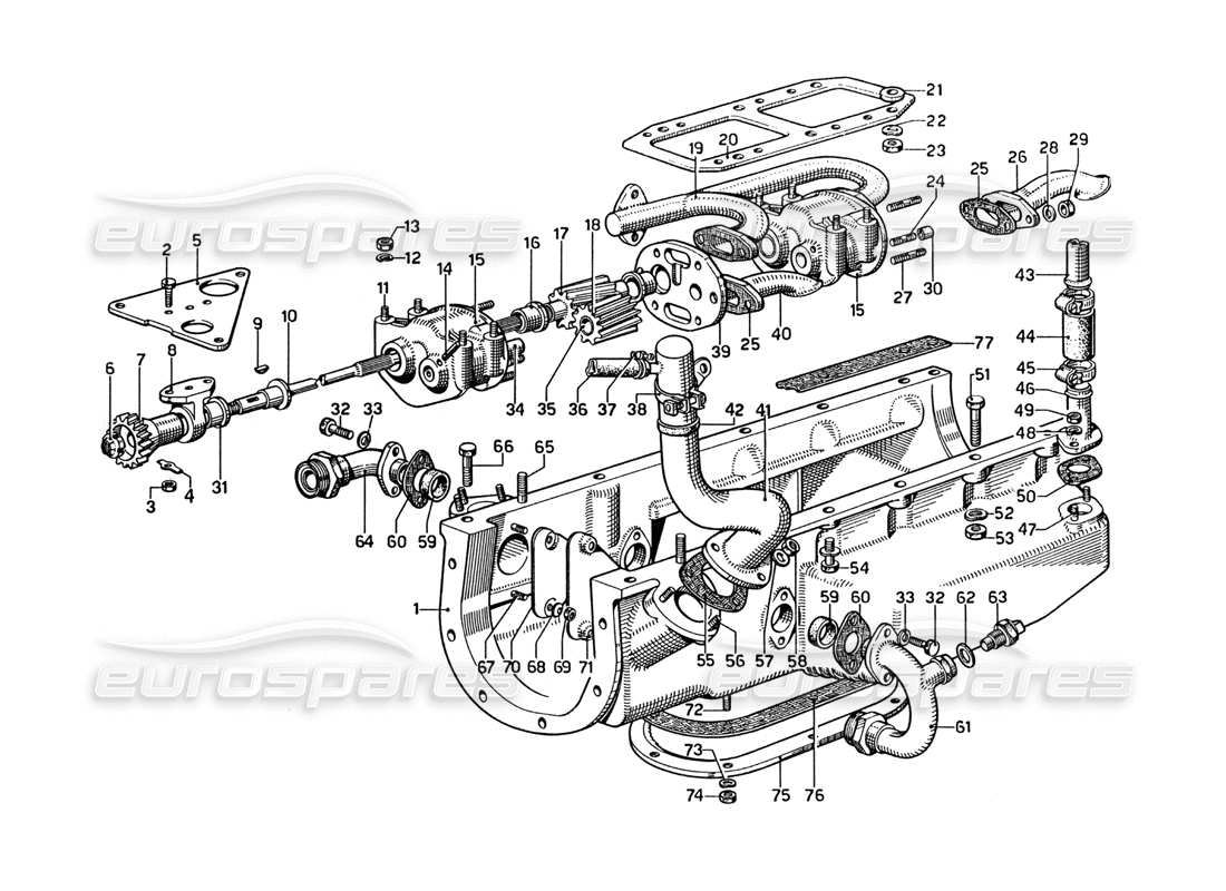 ferrari 275 gtb4 diagramma delle parti della coppa dell'olio e delle pompe di recupero