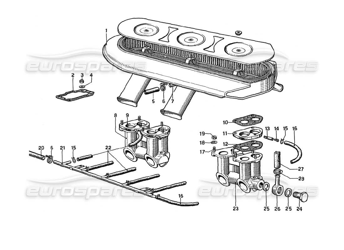 ferrari 275 gtb4 filtro dell'aria - collettori - schema delle parti blow-by