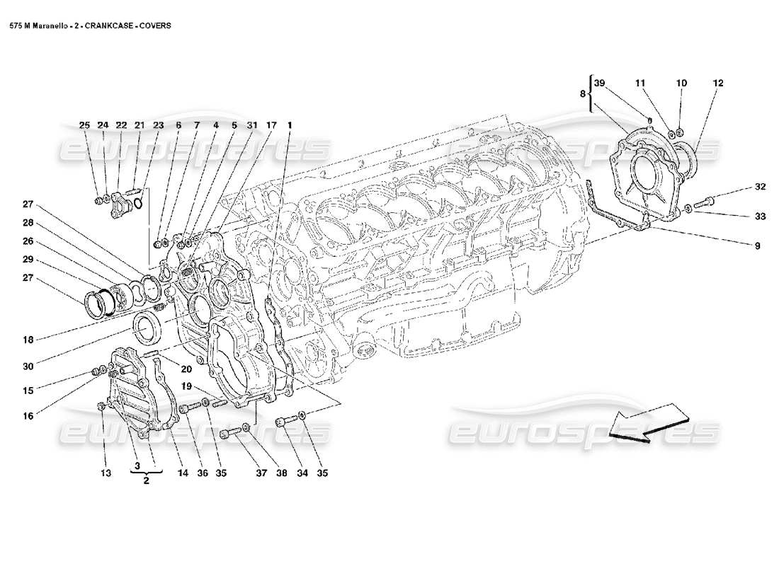 ferrari 575m maranello schema delle parti dei coperchi del basamento