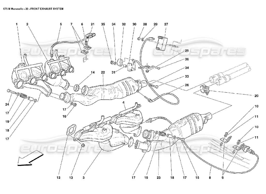 ferrari 575m maranello sistema di scarico anteriore schema delle parti