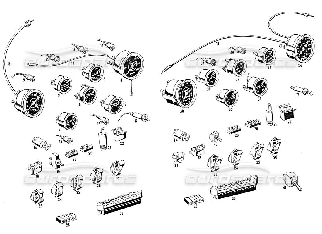 maserati mistral 3.7 strumenti del cruscotto diagramma delle parti