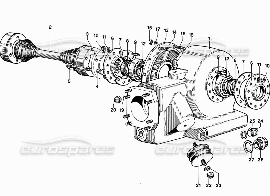 ferrari 365 gt 2+2 (mechanical) assale posteriore e diagramma delle parti dell'asse
