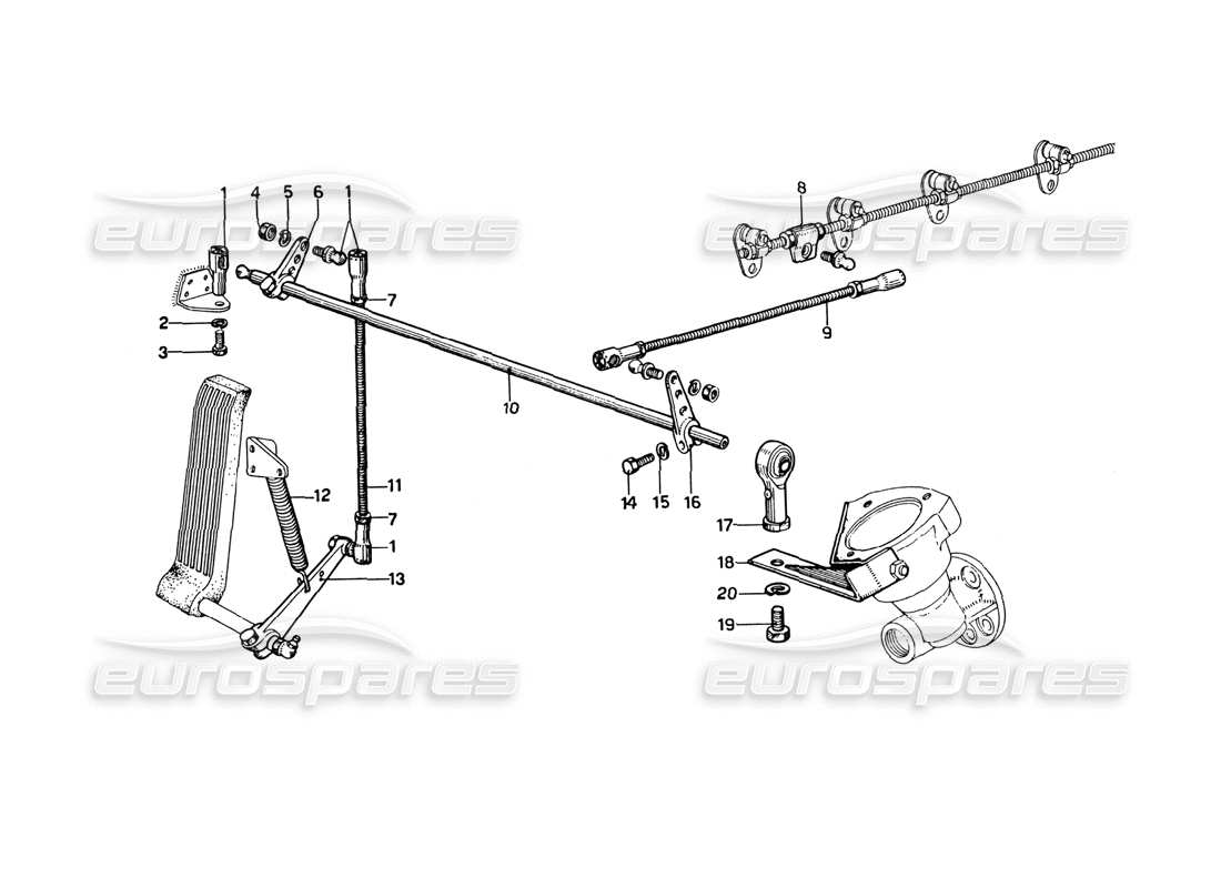 ferrari 275 gtb4 diagramma della parte del controllo dell'acceleratore meccanico