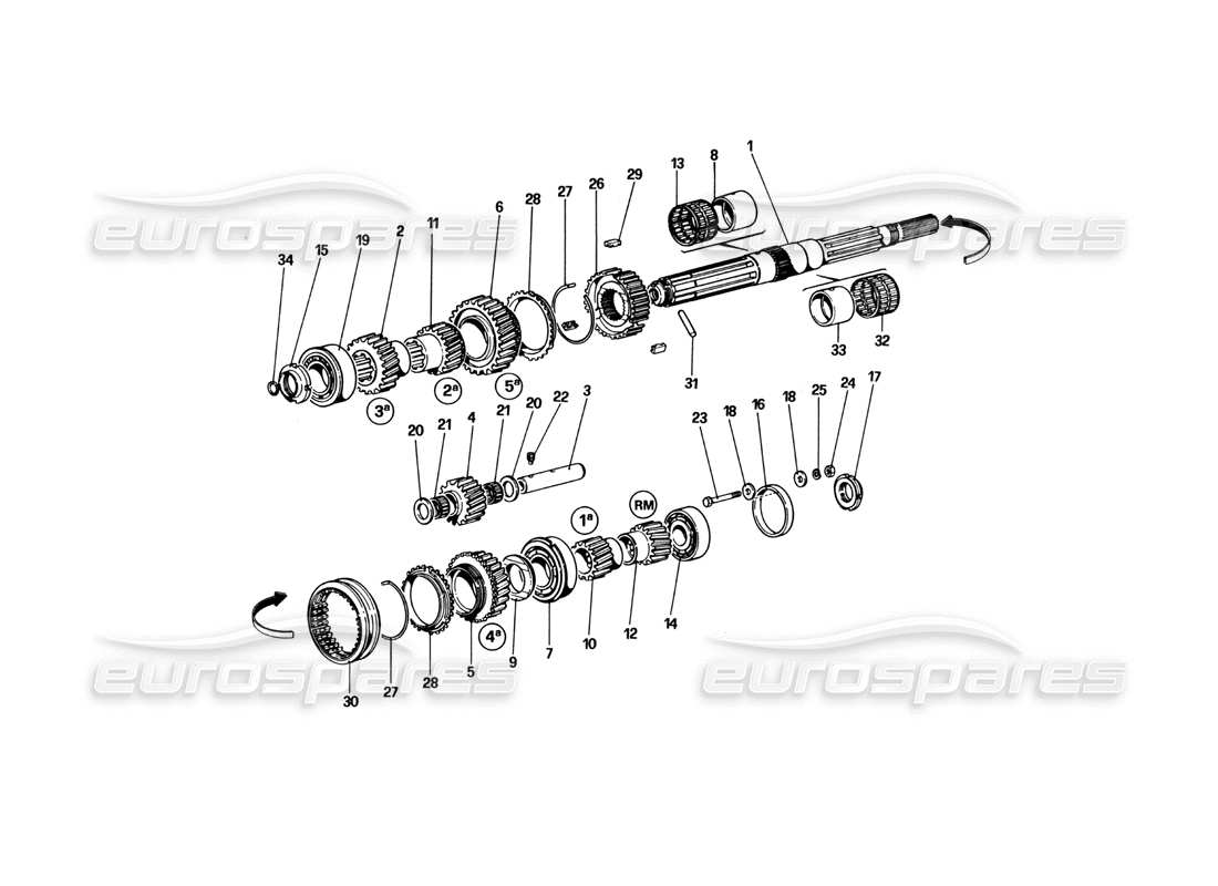 ferrari 512 bbi ingranaggi dell'albero principale diagramma delle parti