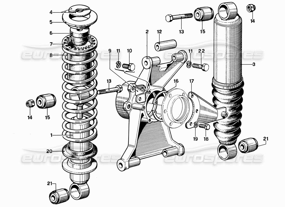 ferrari 365 gt 2+2 (mechanical) sospensione posteriore: diagramma delle parti dell'ammortizzatore e dell'unità autolivellante