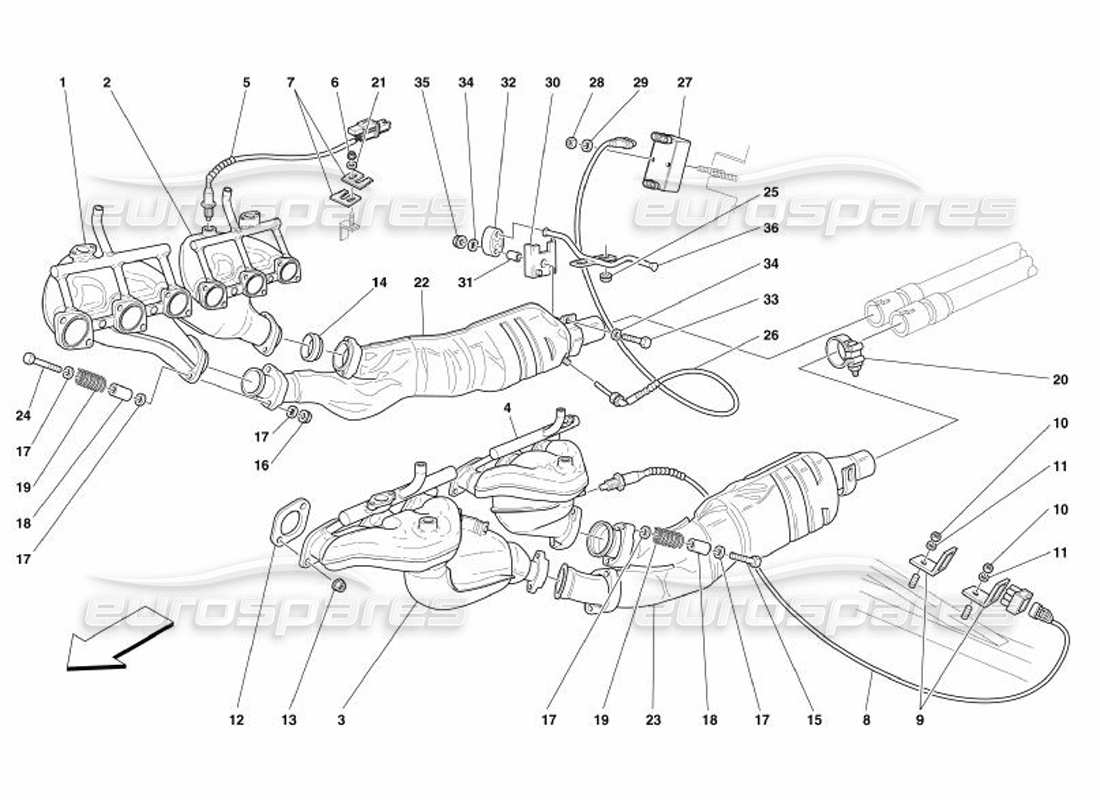 ferrari 575 superamerica sistema di scarico anteriore diagramma delle parti