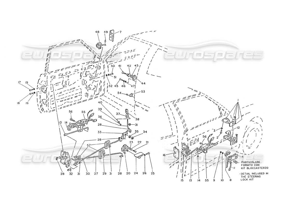 maserati ghibli 2.8 (non abs) porte - cerniere e comandi interni diagramma delle parti