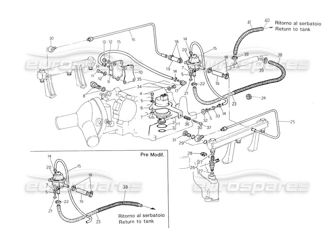 maserati biturbo spider sistema di iniezione - schema delle parti degli accessori
