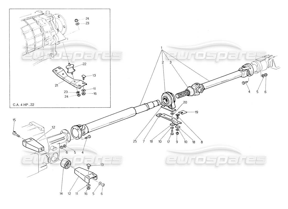 maserati biturbo spider diagramma delle parti dell'albero dell'elica e del supporto