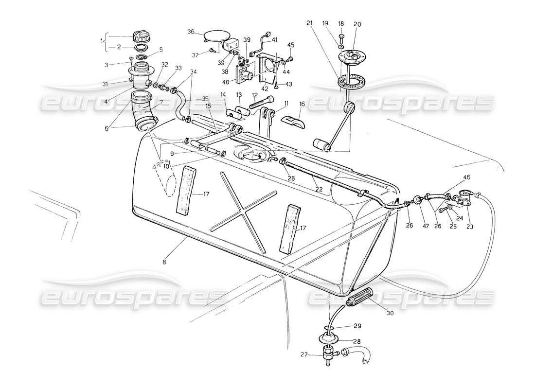 maserati biturbo spider diagramma delle parti del serbatoio del carburante