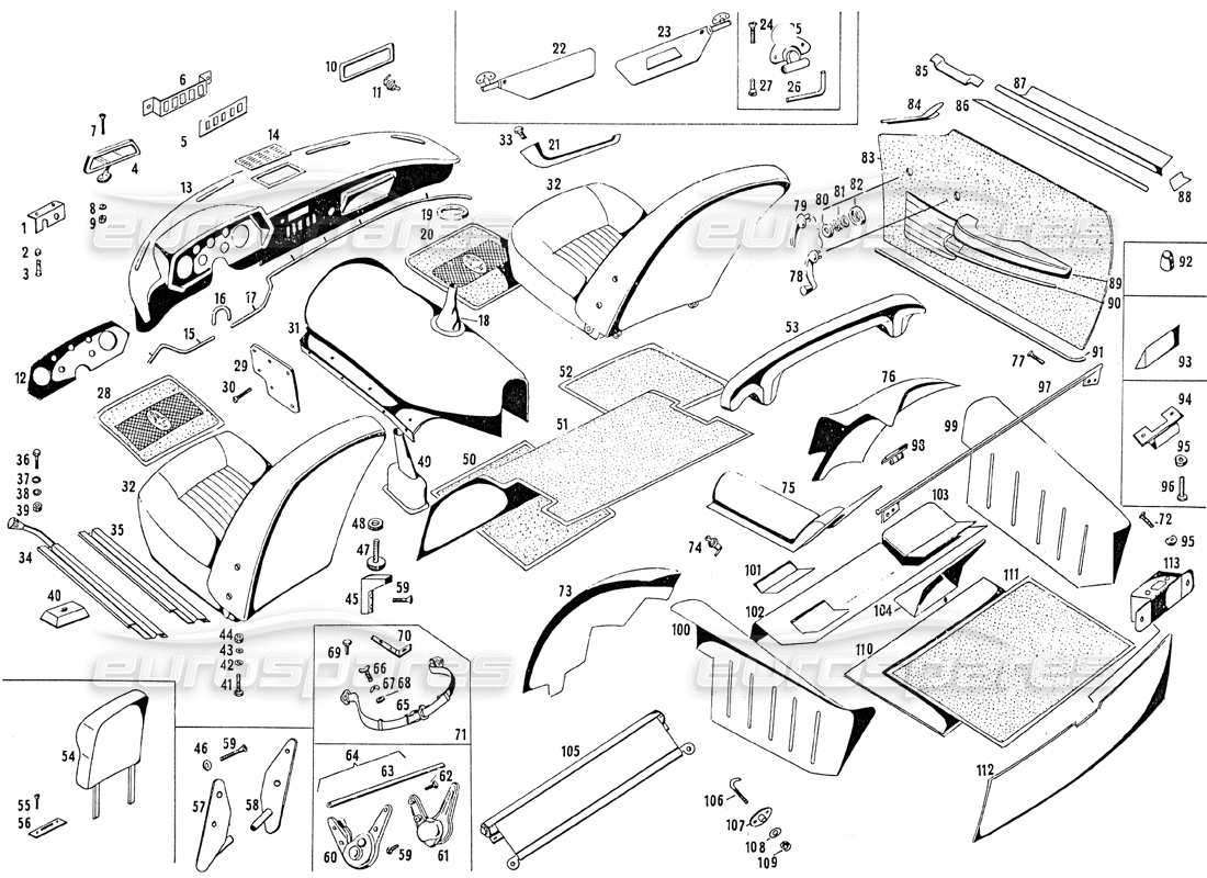 maserati mistral 3.7 sedili e tappezzeria (a) schema delle parti