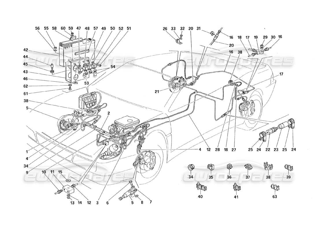 ferrari 348 (1993) tb / ts schema delle parti del sistema frenante (con antiscivolo).