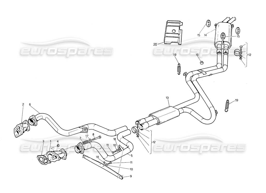 maserati biturbo spider impianto di scarico senza catalizzatori di vernice diagramma delle parti