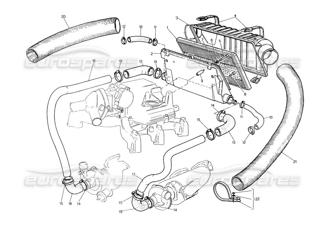 maserati biturbo spider diagramma delle parti del filtro dell'aria e dei tubi