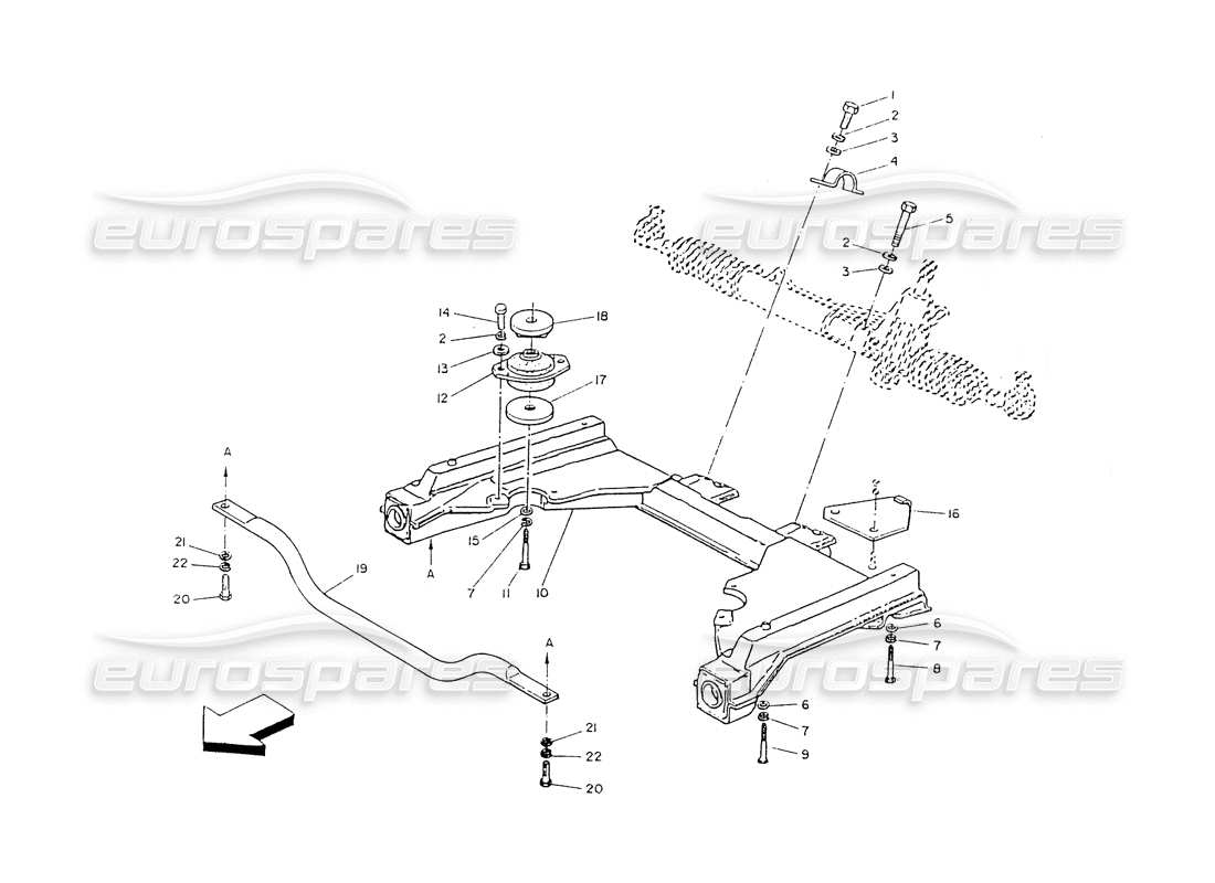 maserati ghibli 2.8 (non abs) schema delle parti del telaio anteriore e della scatola dello sterzo