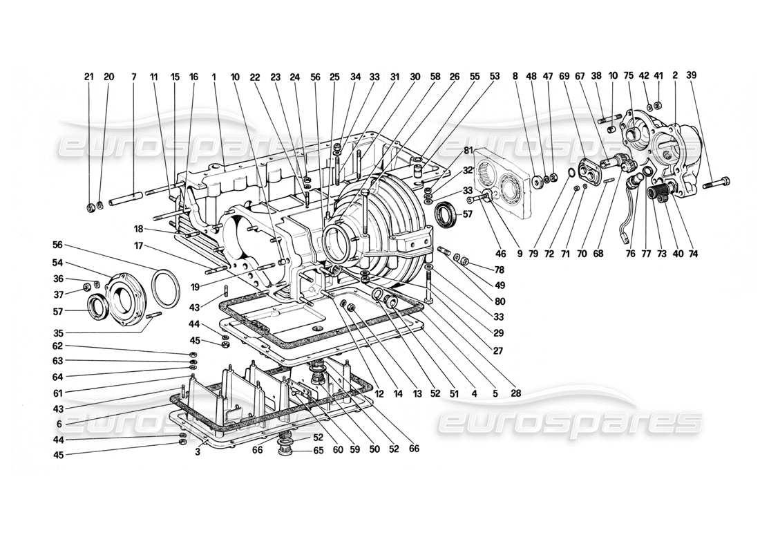 ferrari 208 turbo (1982) cambio - scatola del differenziale e coppa dell'olio diagramma delle parti