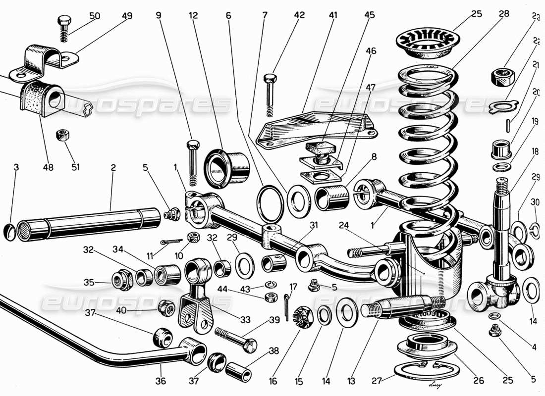 ferrari 330 gt 2+2 diagramma delle parti dei bracci inferiori della sospensione della ruota anteriore