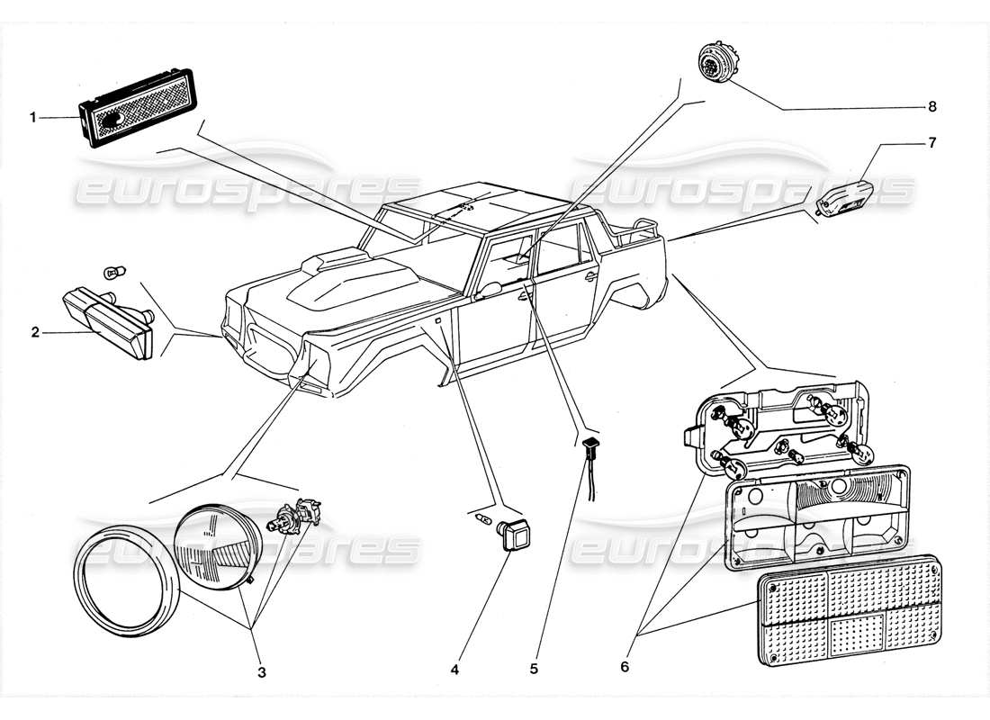 lamborghini lm002 (1988) diagramma delle parti di lampade e indicatori