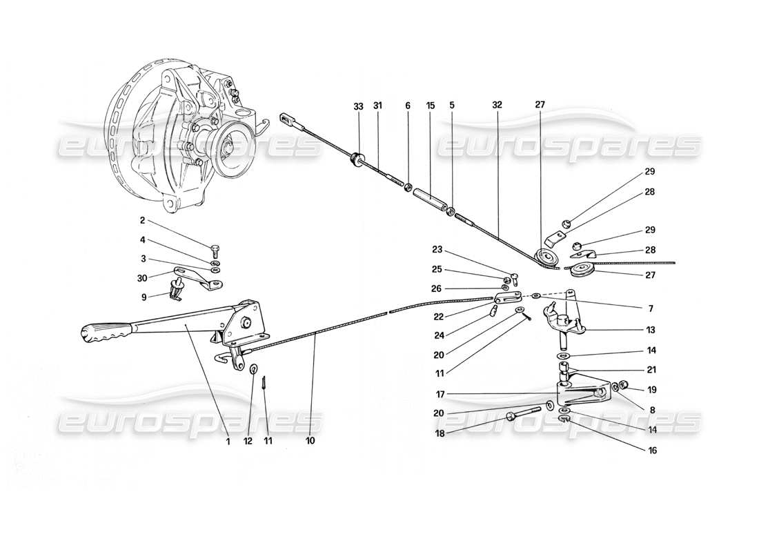 ferrari 308 quattrovalvole (1985) diagramma delle parti del controllo del freno a mano