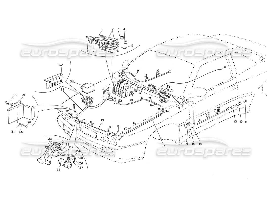 maserati ghibli 2.8 (non abs) cablaggio vano motore e centrale diagramma delle parti