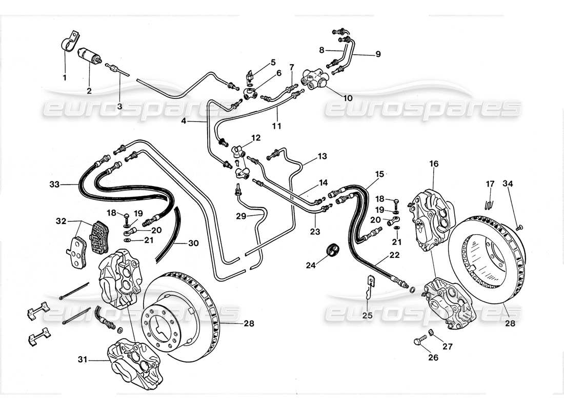 lamborghini lm002 (1988) diagramma delle parti dei freni anteriori