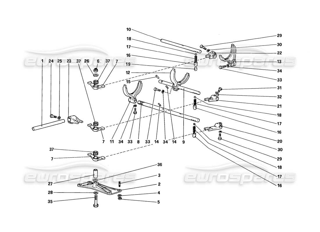 ferrari 328 (1988) comandi interni del cambio diagramma delle parti