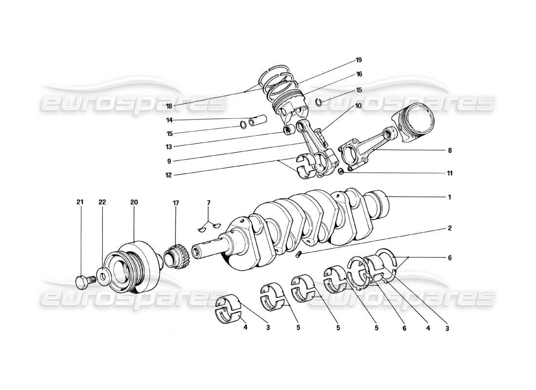 ferrari 328 (1988) albero motore - bielle e pistoni diagramma delle parti