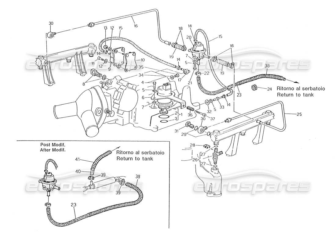 maserati karif 2.8 sistema di iniezione - schema delle parti degli accessori
