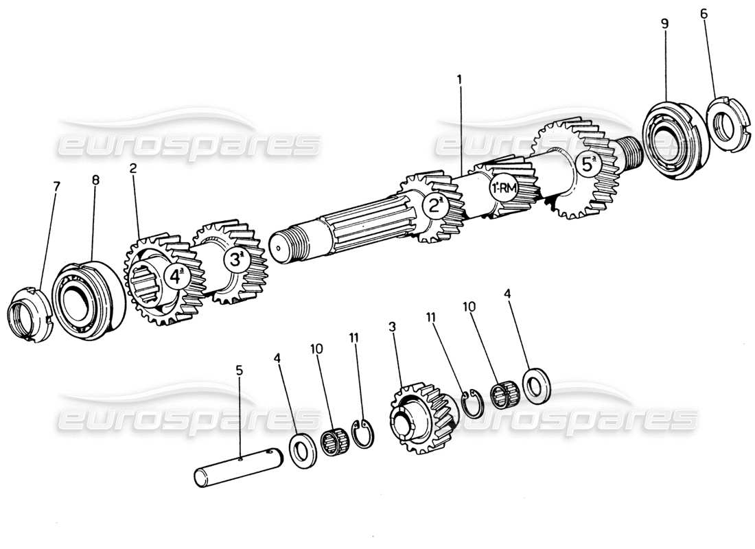 ferrari 365 gt4 2+2 (1973) ingranaggi dell'albero principale diagramma delle parti