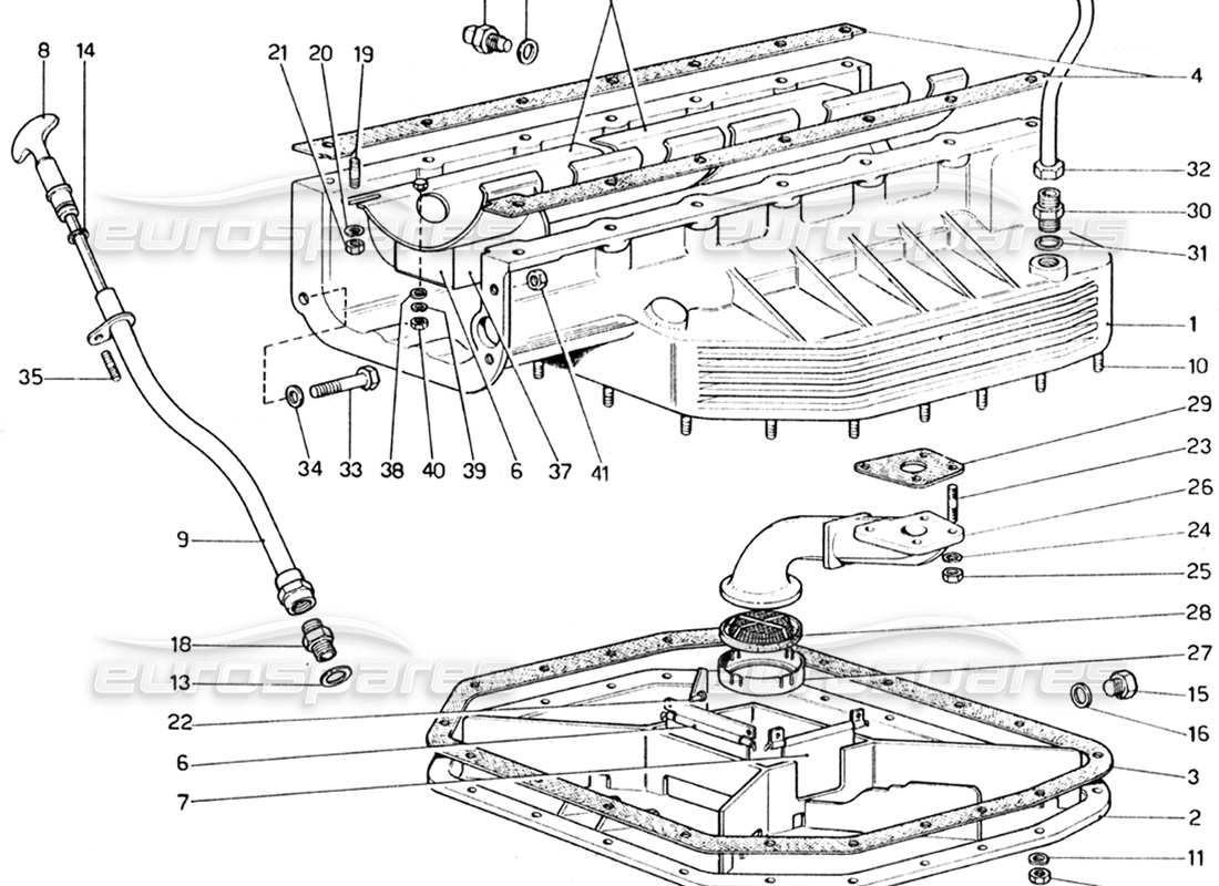 ferrari 365 gt4 2+2 (1973) schema delle parti della coppa dell'olio