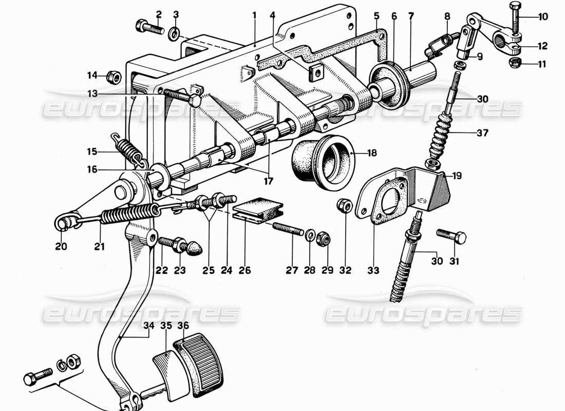 ferrari 365 gt 2+2 (mechanical) pedaliera - schema delle parti di controllo della frizione