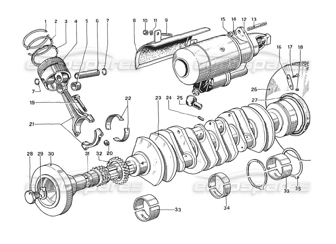 ferrari 275 gtb4 albero motore - bielle e pistoni schema parte