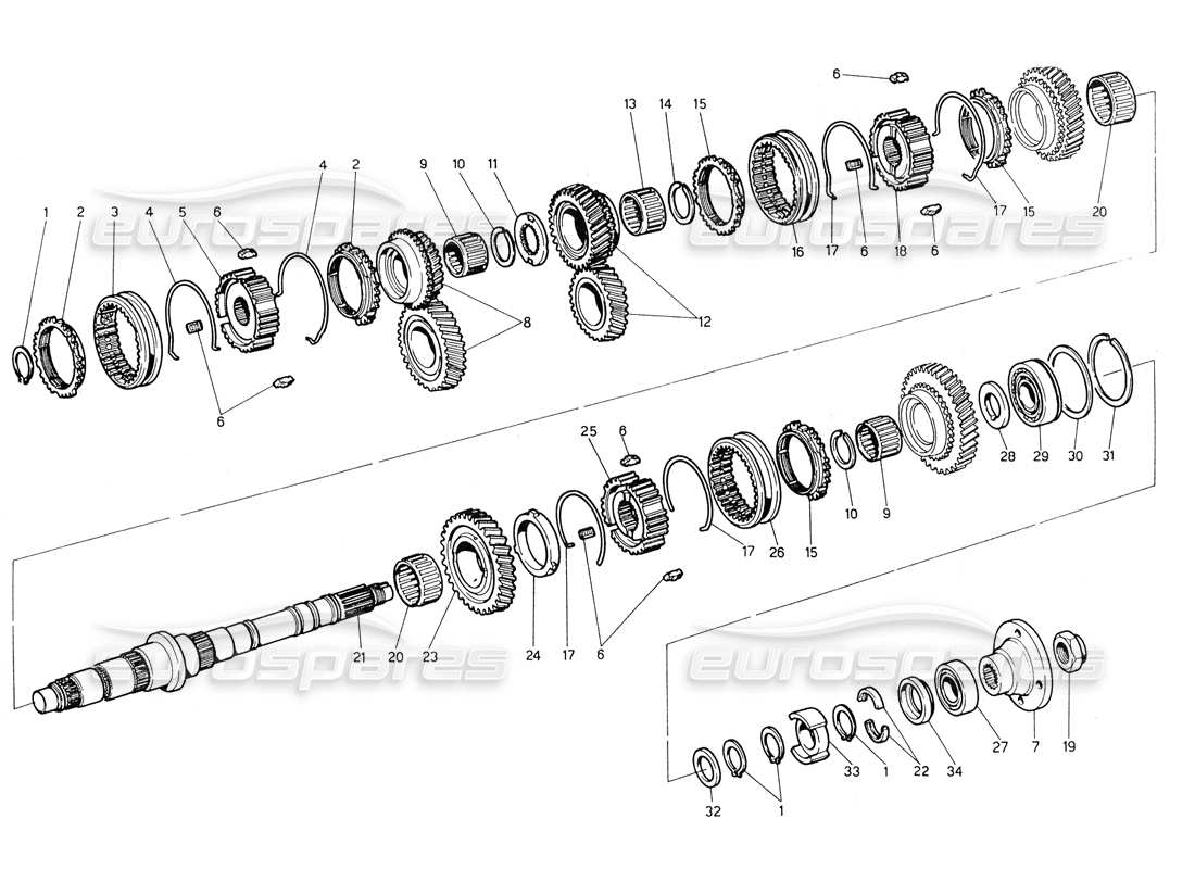 maserati biturbo spider trasmissione - albero principale diagramma delle parti
