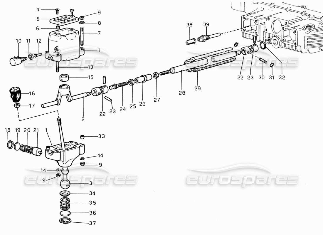 ferrari 206 gt dino (1969) diagramma delle parti dei controlli della scatola del cambio esterna