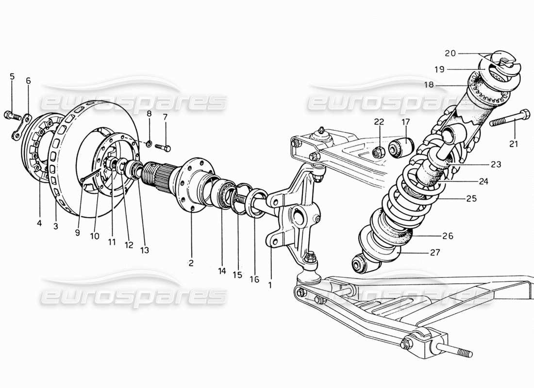 ferrari 206 gt dino (1969) sospensione anteriore: diagramma delle parti dell'ammortizzatore