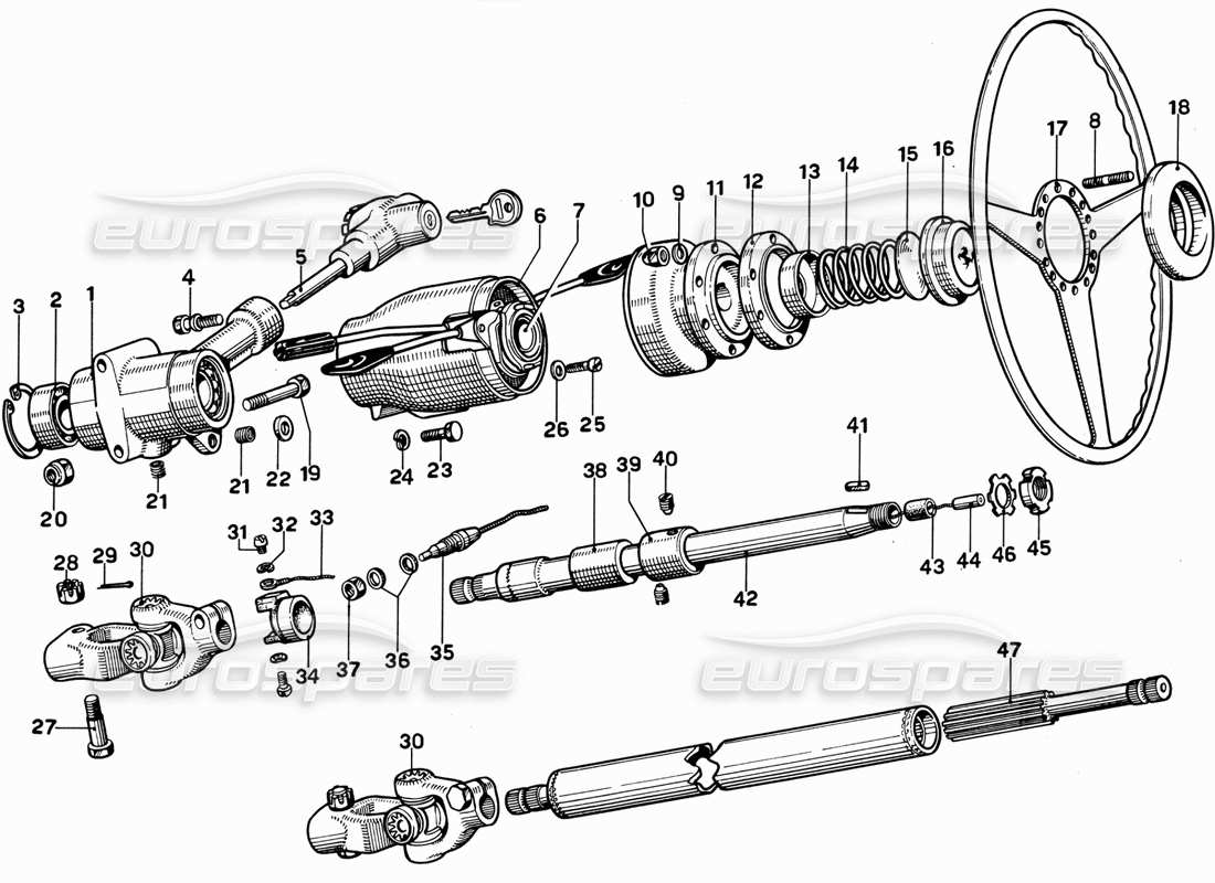 ferrari 365 gt 2+2 (mechanical) piantone dello sterzo diagramma delle parti