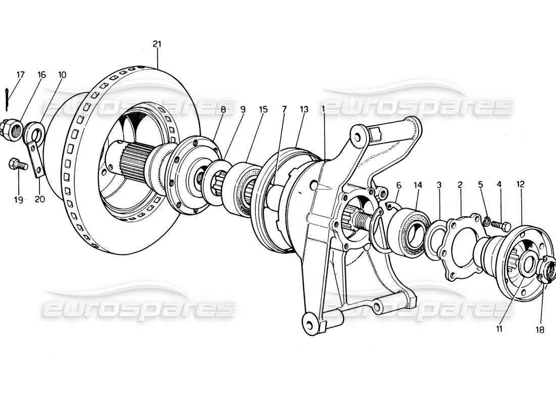 ferrari 365 gt4 2+2 (1973) diagramma delle parti della sospensione posteriore e del disco freno