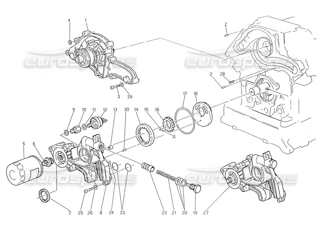 maserati karif 2.8 pompa dell'acqua - pompa dell'olio diagramma delle parti