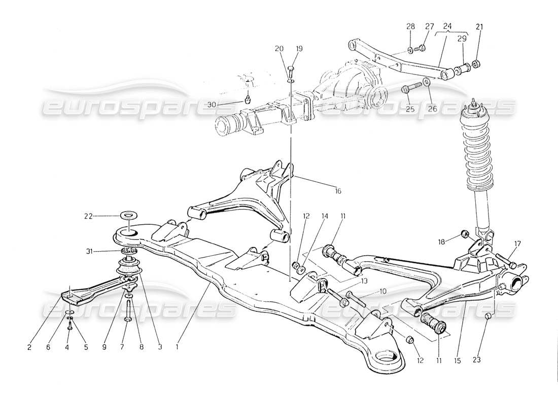 maserati karif 2.8 diagramma delle parti della sospensione posteriore