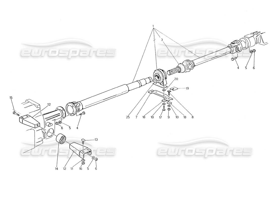 maserati karif 2.8 diagramma delle parti dell'albero dell'elica e del supporto