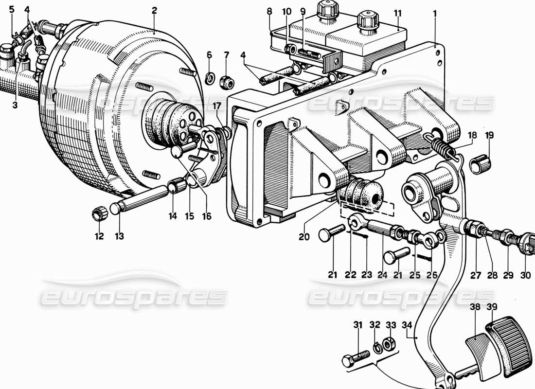ferrari 365 gt 2+2 (mechanical) pedaliera - schema delle parti di controllo del freno