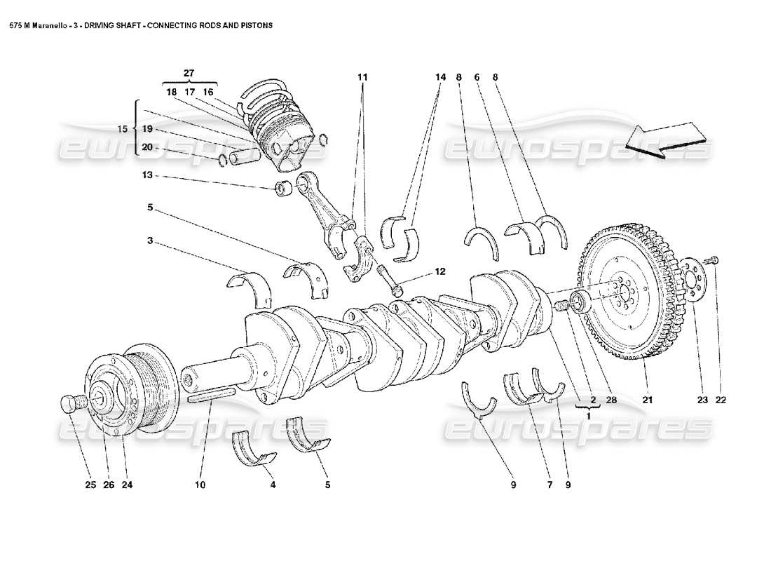 ferrari 575m maranello schema delle parti di bielle e pistoni dell'albero motore