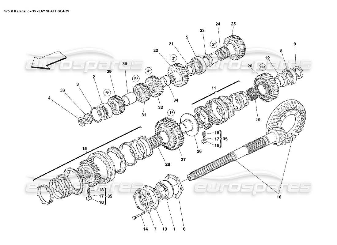 ferrari 575m maranello diagramma delle parti degli ingranaggi dell'albero di rinvio