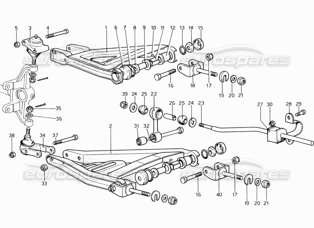 ferrari 206 gt dino (1969) sospensioni anteriori: schema delle parti delle leve