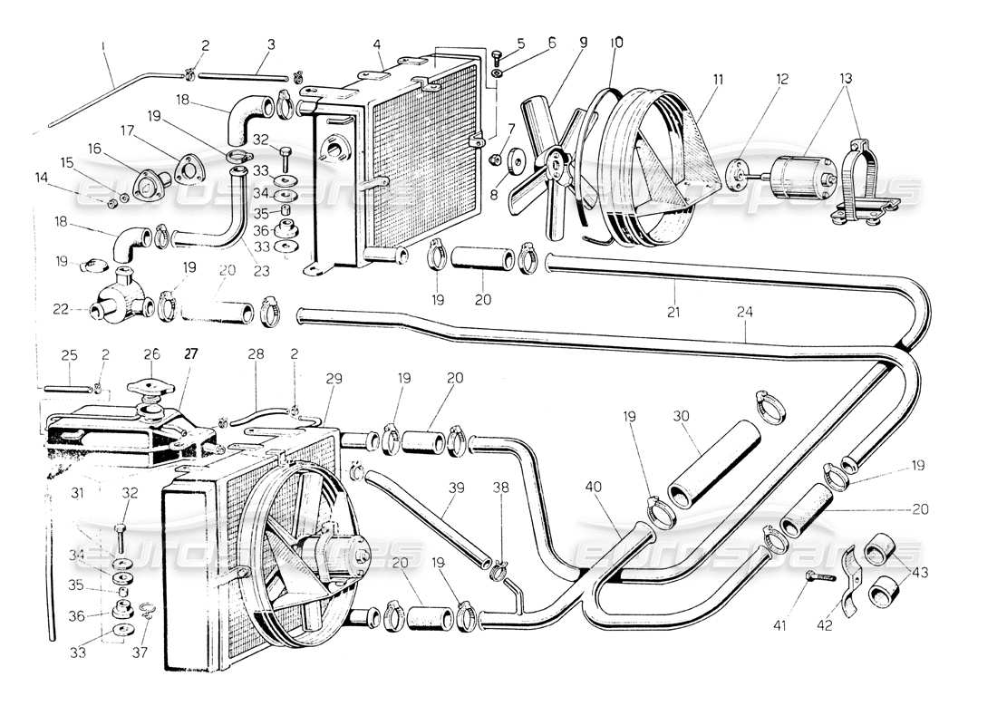 lamborghini countach lp400 radiatore e sistema di raffreddamento diagramma delle parti