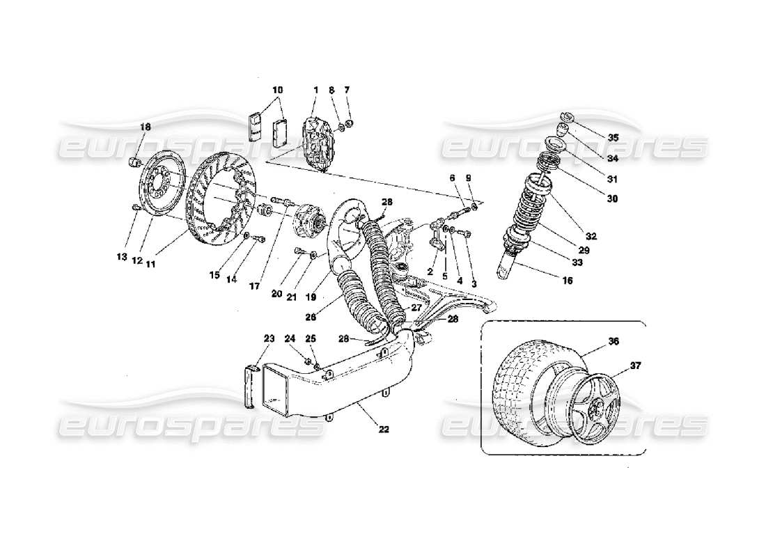 ferrari 355 challenge (1996) schema delle parti freni - ammortizzatori - presa d'aria anteriore - ruote