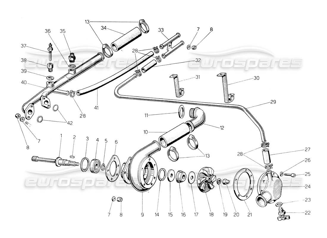 lamborghini countach lp400 pompa dell'acqua e sistema diagramma delle parti