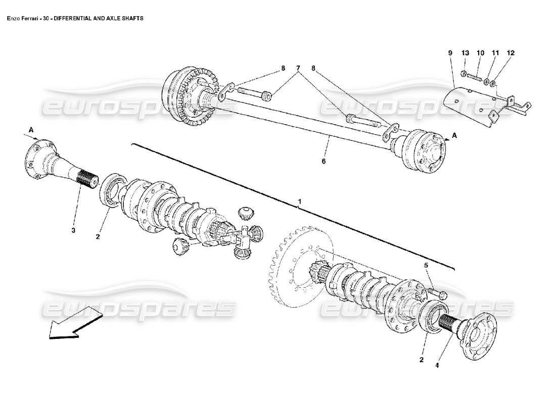 ferrari enzo diagramma delle parti del differenziale e degli alberi dell'asse