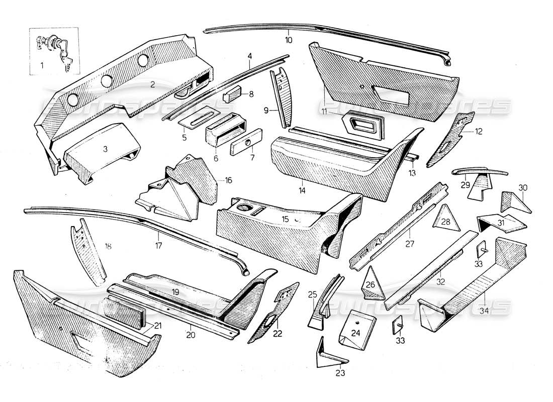 lamborghini countach lp400 rivestimento interno diagramma delle parti