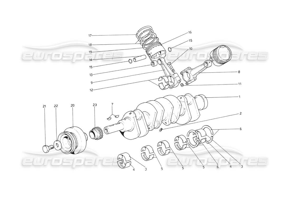 ferrari 208 gt4 dino (1975) albero motore - bielle e pistoni schema parte